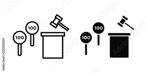 Photos Auction icon symbol set in black and white. EPS10
