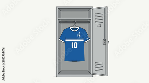 A blue soccer jersey with the number ten hanging inside a metal locker.