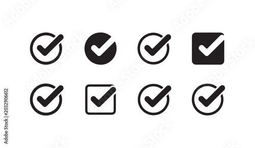 Fotografia Set of verification icons with tick marks enclosed in rounded outlines for digital user systems