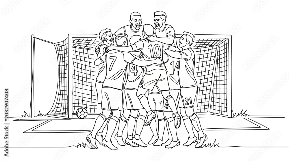 Obraz premium A group of soccer players celebrating a goal together on the field.