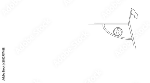 Fotografie A simple line drawing of a soccer ball placed inside a corner kick area on a field