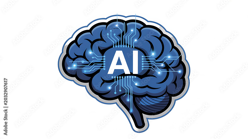 Fototapeta premium Vibrant Artificial Intelligence Brain Illustration Symbolizing Advanced Machine Learning and Digital Thought Processes