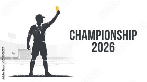Tableau sur toile A silhouette of a soccer referee holding up a yellow card during a championship match