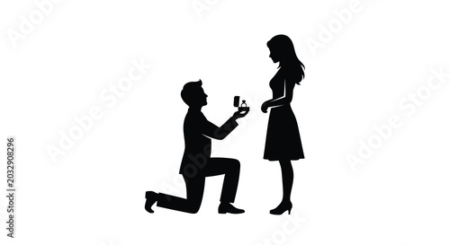 Foto Couple proposing marriage black silhouette against white background