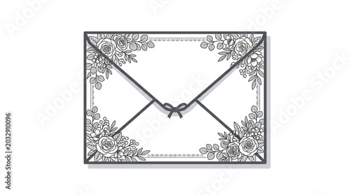 Fotografia Elegant Floral Envelope Design with Ribbon Tie.