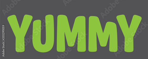 Foto The word yummy in a bright green bold chunky font with delicious typography lett