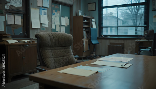 empty executive office desk and chair interior workspace