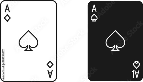 Bild auf Leinwand Ace of Spades playing card in white and black outlines on a white background