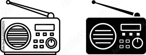 Quadro su tela Retro radio with antenna and speaker detail against a white background in a clea