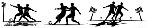Foto soccer players tackling and competing for ball under stadium floodlights in blac