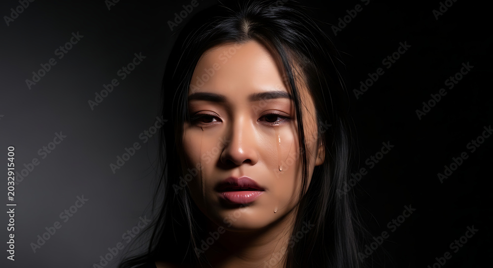 Fototapeta premium A young Asian woman with long dark hair.