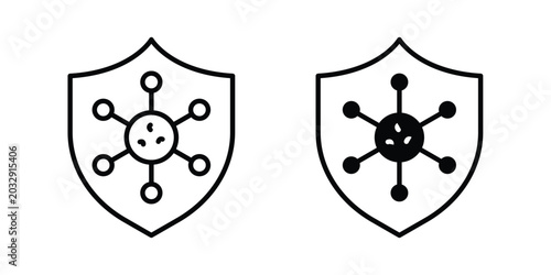 Photos Virus protection shield icon symbol set in black and white. EPS10