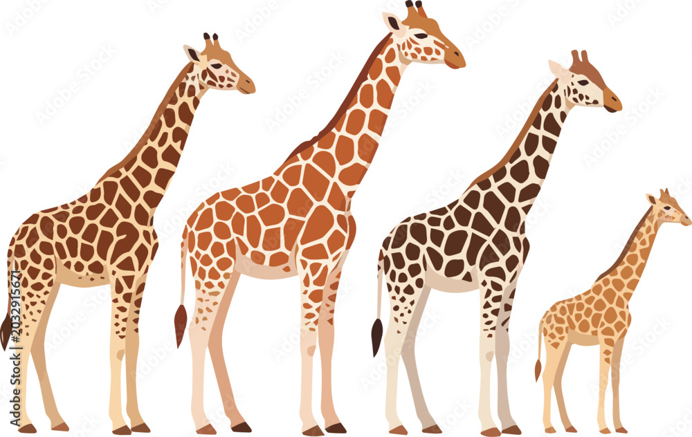 Obraz premium Generate a realistic kinds of deferent Giraffe vector art with white background.