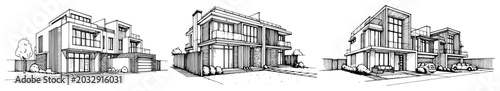 Fotografía Modern luxury houses with contemporary duplex architecture set black and white v
