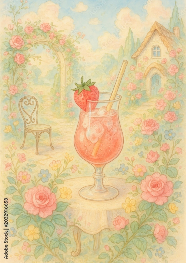 Obraz premium Whimsical garden drink delight