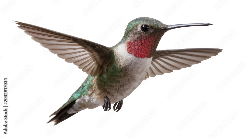 Naklejka premium Ruby-throated hummingbird with wings spread