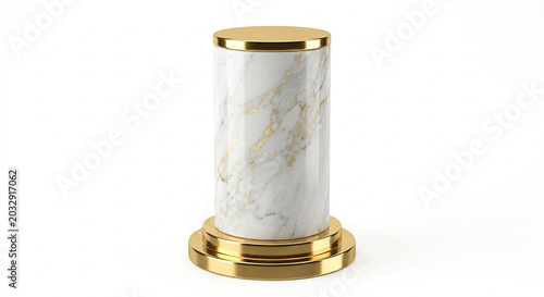 Luxurious Marble and Gold Cylindrical Pedestal for Art Display