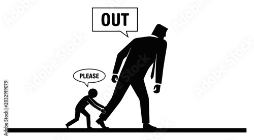 Quadro su tela Silhouette of man walking away saying out while small person pulls his leg sayin