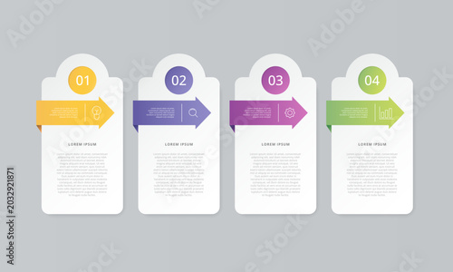 Business Infographic Template with 4 Steps Arrows for Workflow Diagram