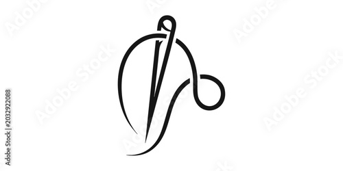 Sewing needle and thread silhouette on a white background