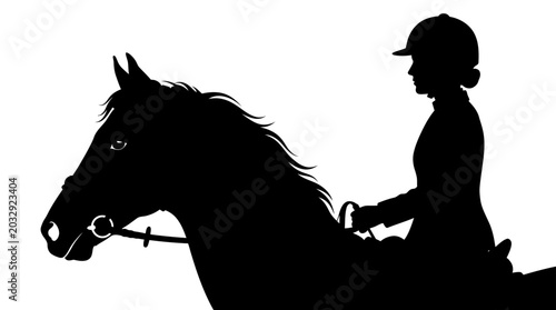 Картината върху платно Silhouette of a horse and rider in profile.