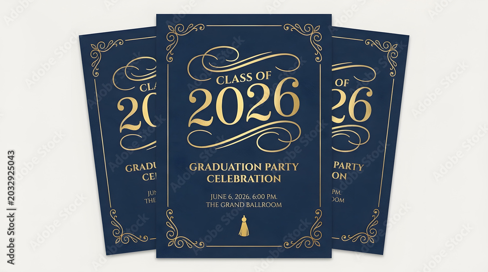 Naklejka premium Stack of Class of 2026 graduation announcements