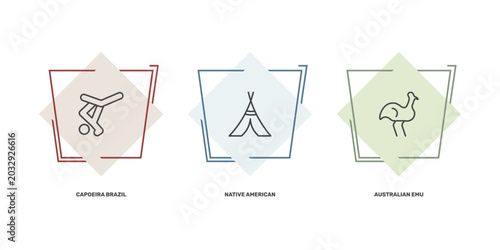 Foto culture and civilization icon set with capoeira brazil dancers, native american