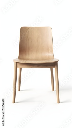 Minimalist wooden chair with a Scandinavian design, isolated on a clean white background, showcasing elegant simplicity