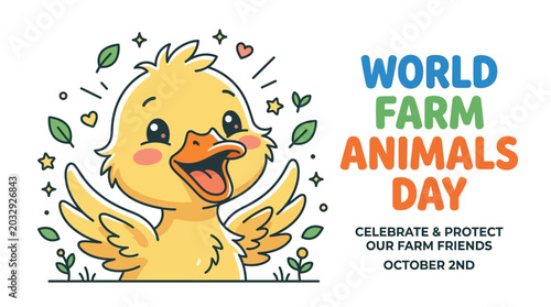 Bild auf Leinwand A cheerful yellow duckling illustration celebrating farm animals.