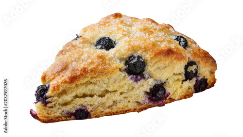 Photos Golden baked blueberry scone with sugar crystals