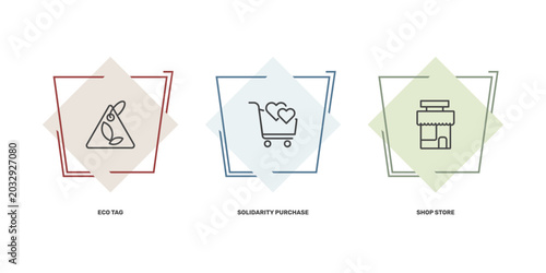 Tableau sur toile commerce and marketing icon set with eco tag, solidarity purchase, shop store si
