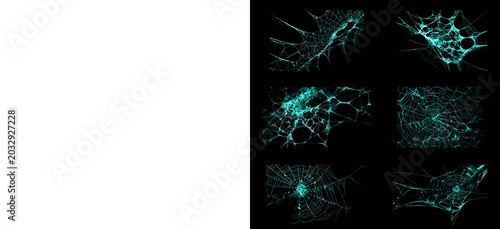 Fotografia Spider webs collection isolated on transparent and black backgrounds set of artistic silk filaments for halloween decoration creative creepy spooky intricate design patterns