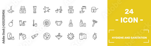 Slika na platnu hygiene and sanitation icon set with wet cleaning, tissues, body cream, urinal s
