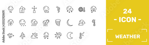 Fotografía weather icon set with convergence, patchy fog, anemometer, degree signs in flat