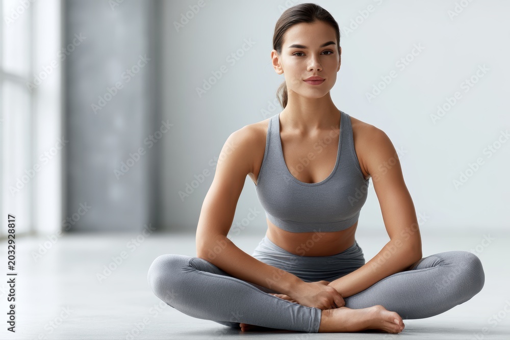 Fototapeta premium Woman doing stretching flexibility training indoor