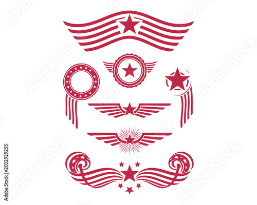 Independence day patriotic red star wing logos and badges
