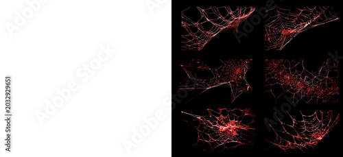 Tableau sur toile Fiery red glowing cobwebs illuminating dark background with a dramatic effect perfect for halloween and scary themes