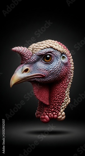 Close-up portrait of a colorful parrot with red beak.