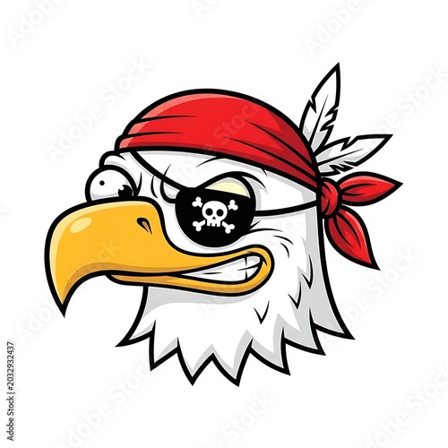 Cartoon pirate with yellow bandana and red hat illustration.
