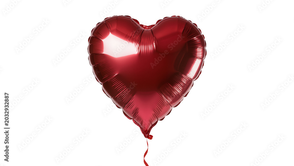 Obraz premium Red metallic heart-shaped balloon with ribbon