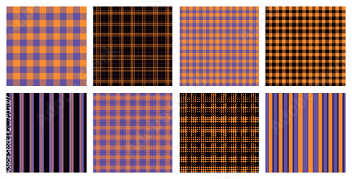 Fotografie Bright seamless plaid and checkerboard patterns in orange, purple and black tone