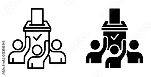 Photos Voting Icons Set, Election Ballot Box and People Raising Hands, Civic Participat