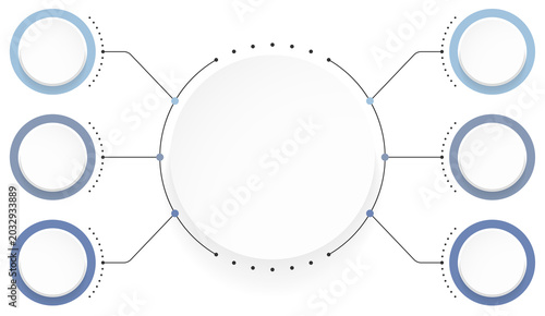 Six option infographic template with a central circle connected to circular elements