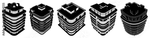 Foto Modern multi story round buildings and contemporary hotel towers in minimalist i
