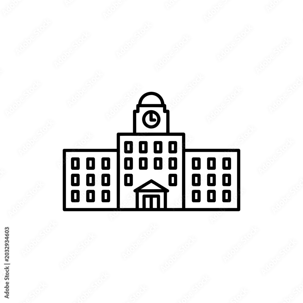 Fototapeta premium Campus Building Icon Black Outline Vector Illustration Isolated