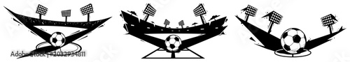 Foto Soccer stadium with ball and floodlights in dynamic graphic style