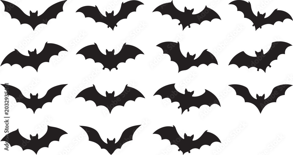 Fototapeta premium Collection of black bat silhouettes on for halloween