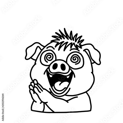 Valokuva Captivated wild boar (or pig) character with swirl eyes and joined hands illustr