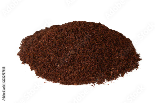 A pile of coffee powder on a white background.