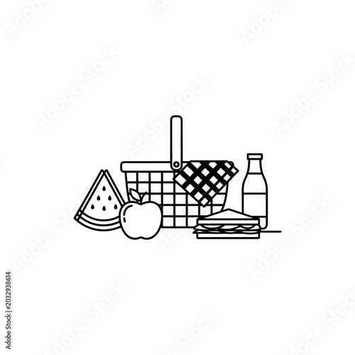 Picnic Food Icon Vector Illustration Outdoor Meal Basket Symbol